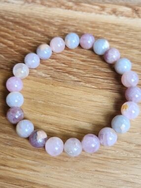 Pink Rose Quartz Beads Stretch Bracelet, Hand Crafted